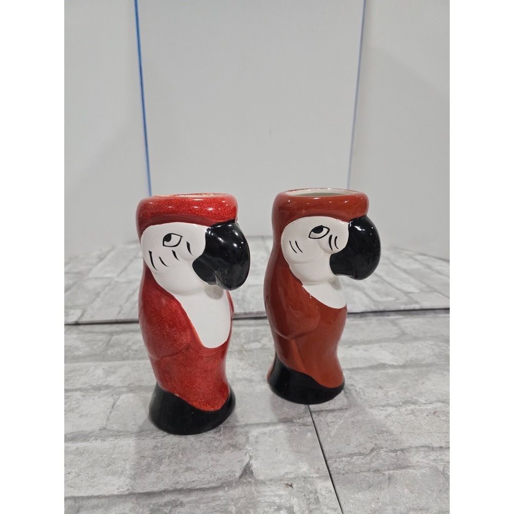 Set of 2 Vintage Parrot Macaw Red‎ Orange Ceramic Tiki Mug Barware Vase DW125(R)